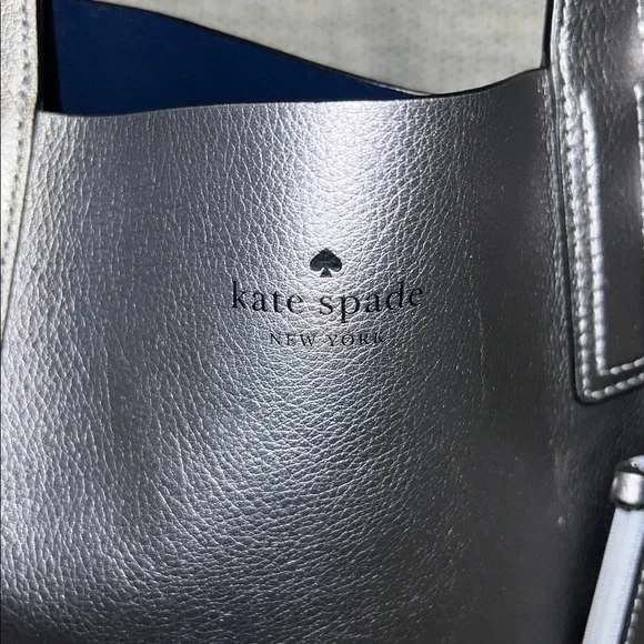 Kate Spade Metallic Gray Leather Tote with Wristlet-REVERSIBLE - Picture 2 of 11